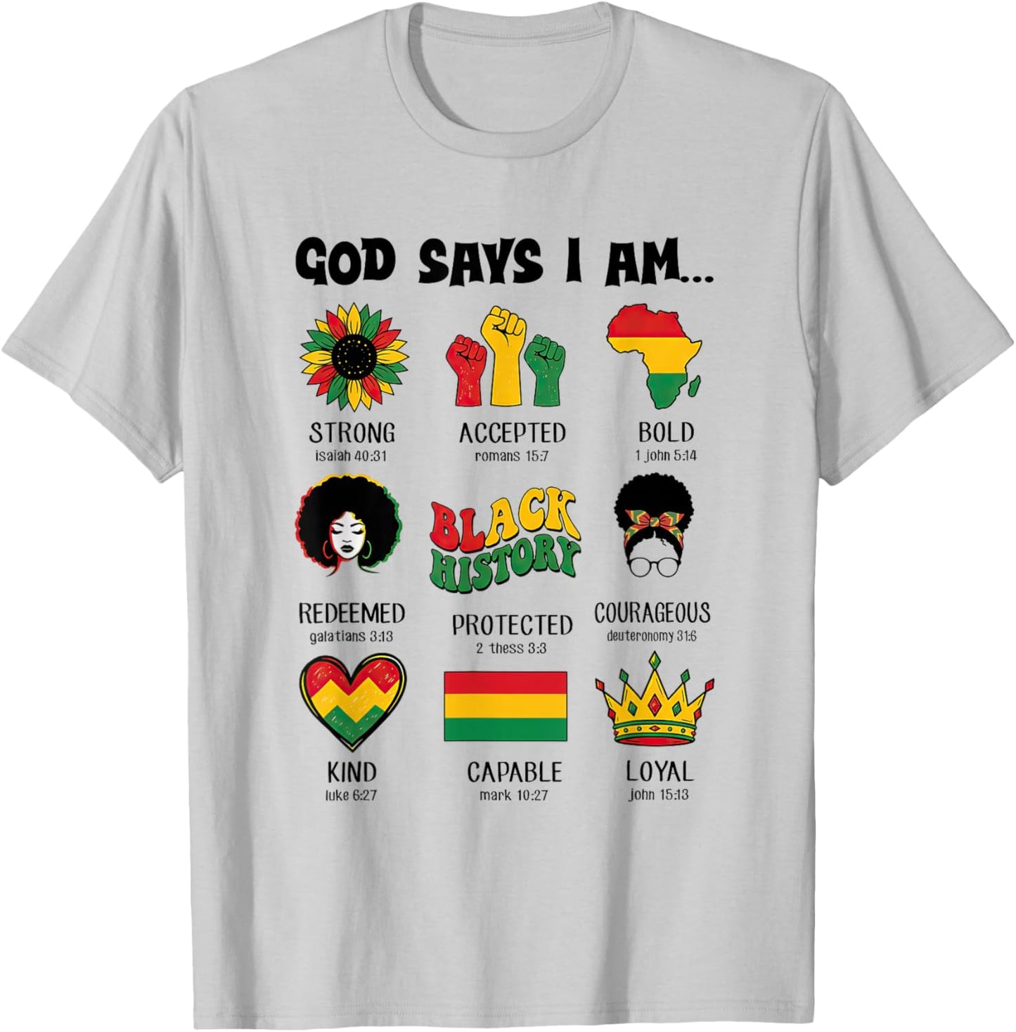 God Says I-Am Black History Afro Women Bible Verse Christian T-Shirt - T-Shirt | Ash