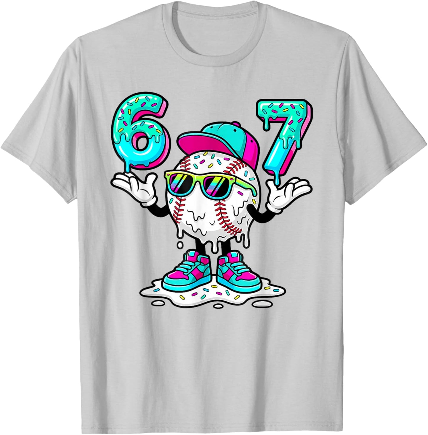 67 Baseball Drip Ice Cream 67 Baseball Men Boy Kids T-Shirt - T-Shirt | Ash