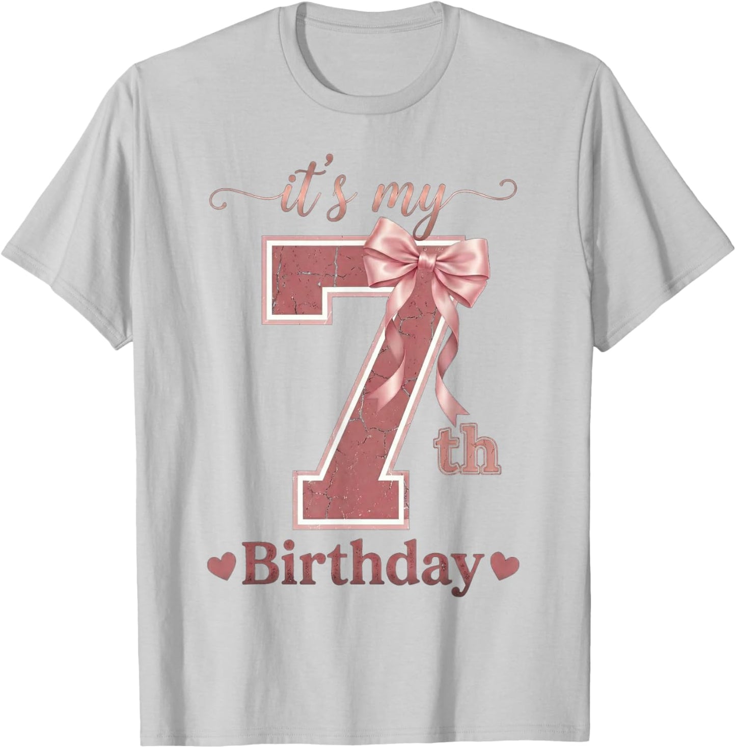 It's My 7th Birthday Girl Coquette Bow Pink 7 Year Old T-Shirt - T-Shirt | Ash