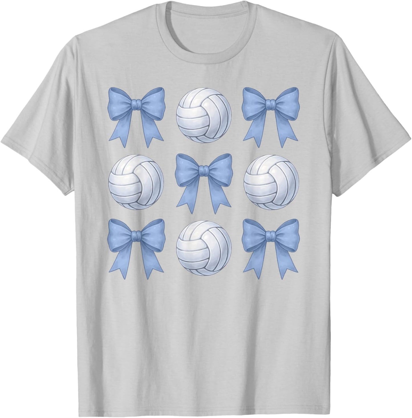 Volleyball Coquette Toile Blue Bow Cute Girls Volleyball T-Shirt - T-Shirt | Ash