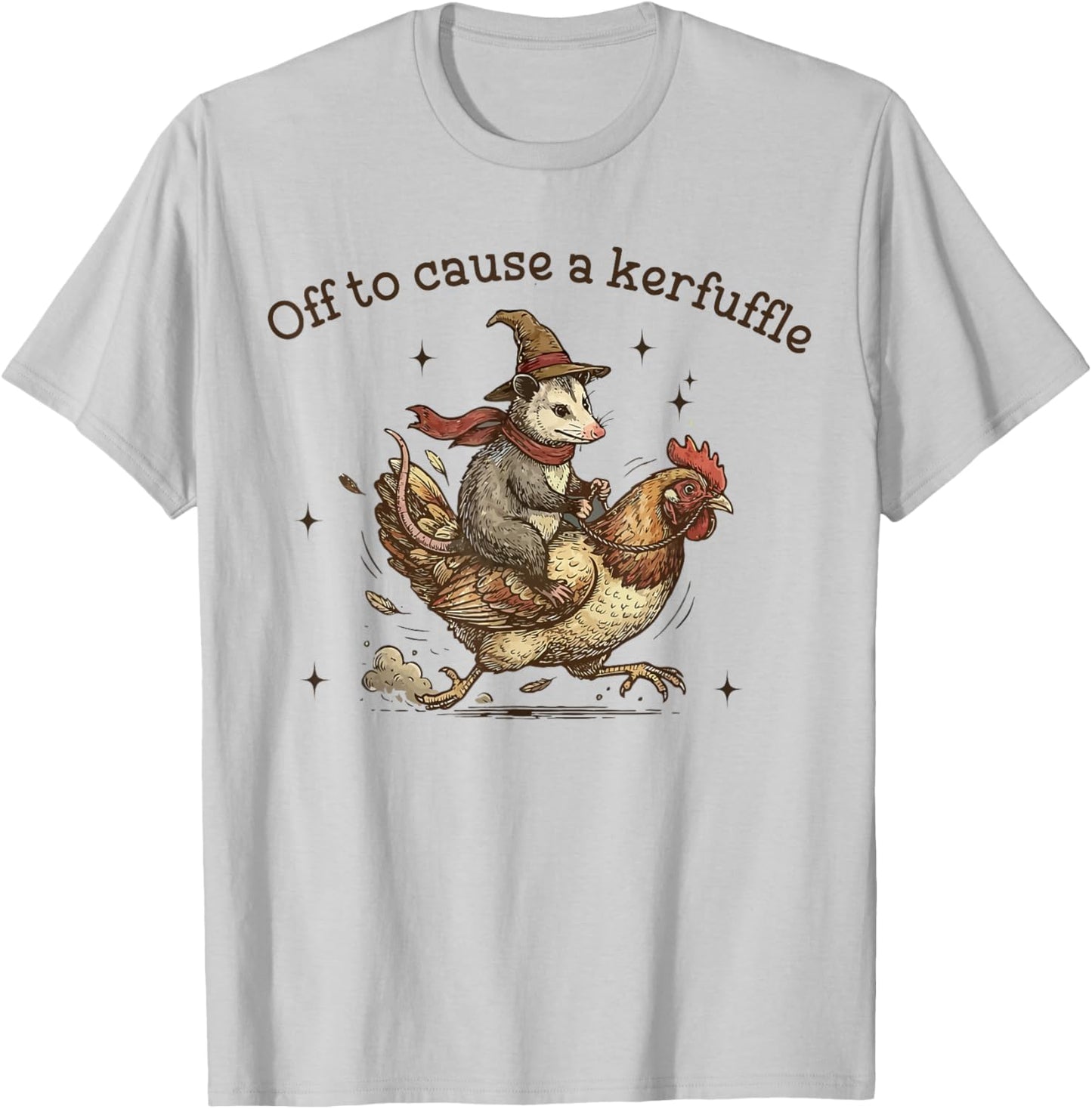 Off to Cause A Kerfuffle Funny Weird Possum with Chicken T-Shirt - T-Shirt | Ash