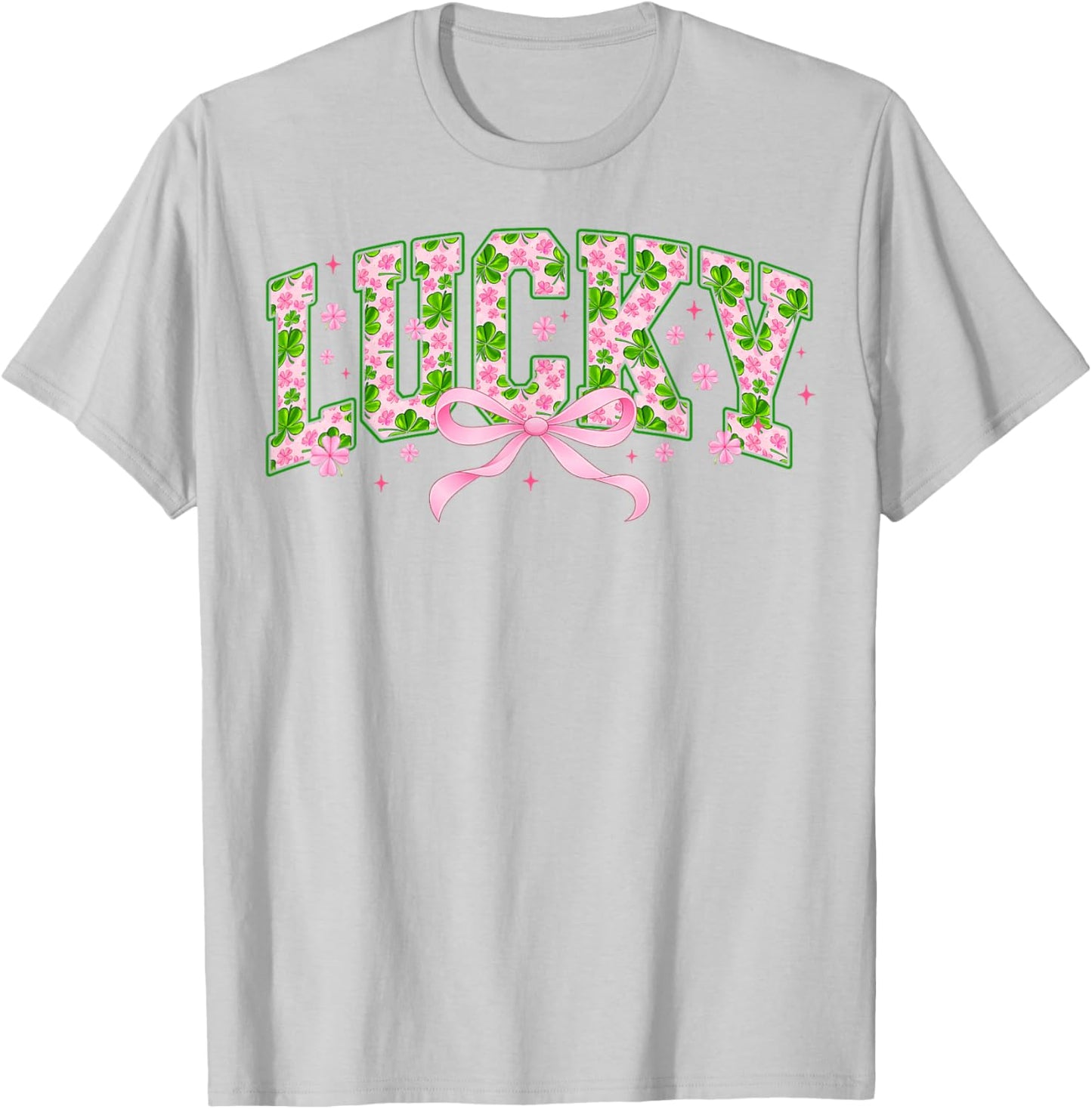 Lucky Pink Ribbon Shamrock St Patricks Women Kid T-Shirt - T-Shirt | Ash
