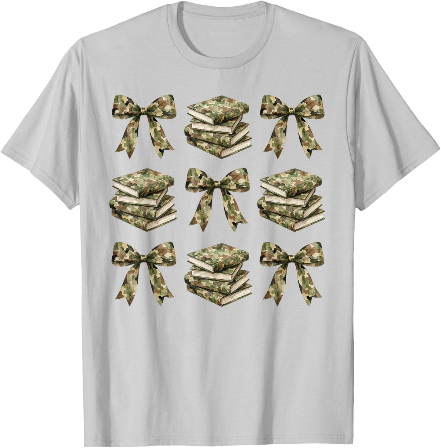 Camo Coquette Bow Teacher Bookish Girl Camouflage Reading T-Shirt - T-Shirt | Ash