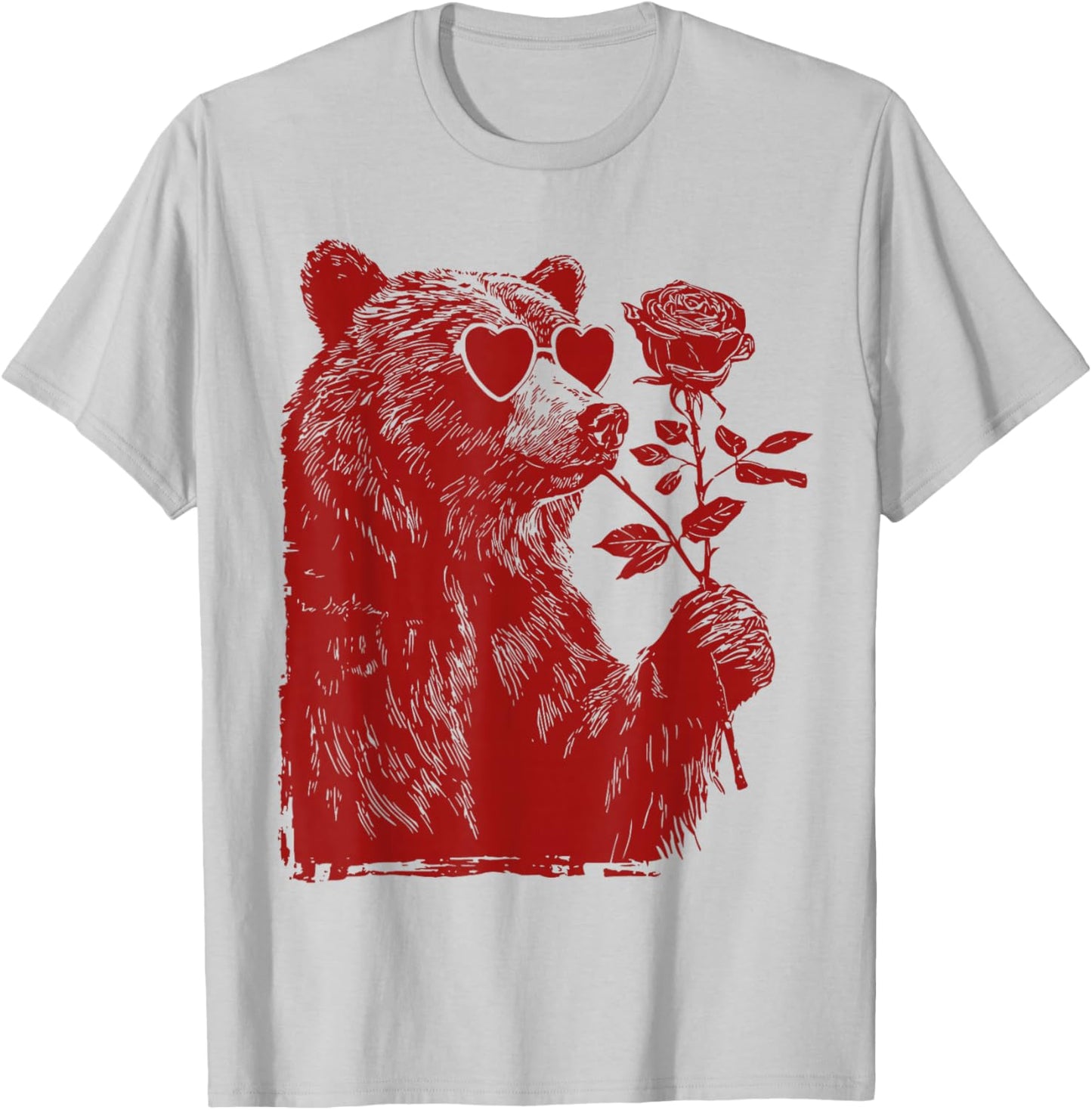 Valentine Bear with Heart Sunglasses Floral Romantic Animal T-Shirt - T-Shirt | Ash