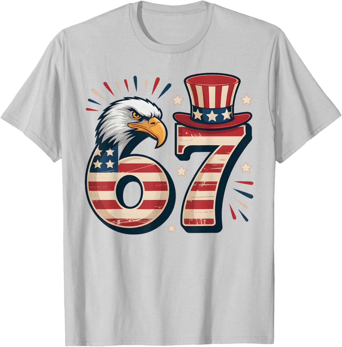 Vintage 67 Six Seven Eagle 4th of July Funny Meme USA Flag T-Shirt - T-Shirt | Ash