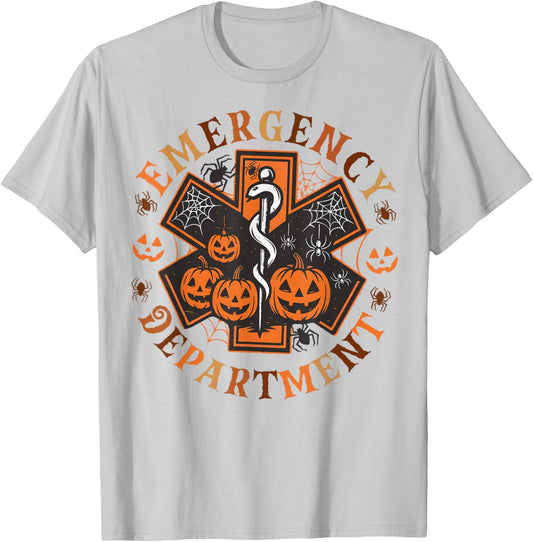 Spooky Nurse Emergency Department Emergency Room Halloween T-Shirt - T-Shirt | Ash