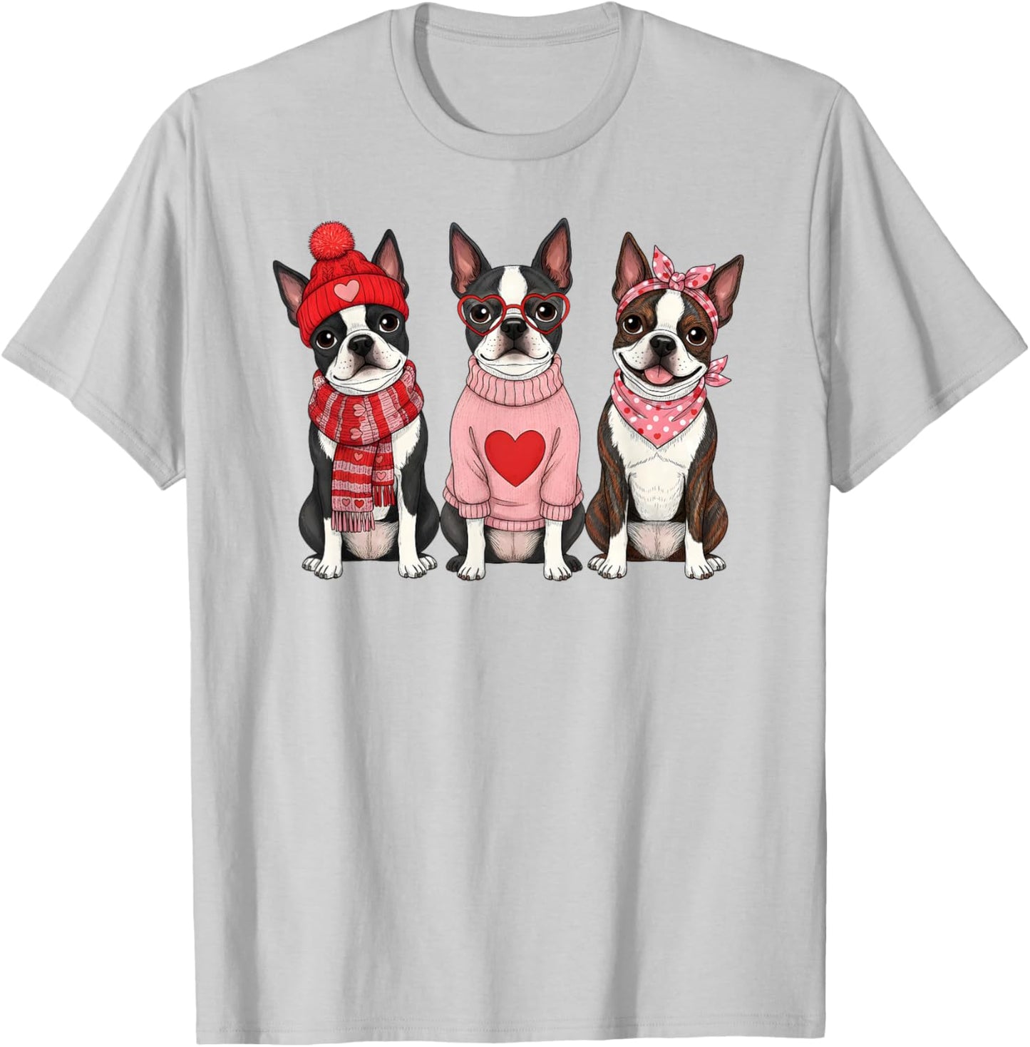 Cute Boston Terrier Valentine Dog T-Shirt - T-Shirt | Ash