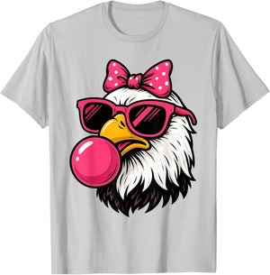 Bald Eagle Pink Sunglasses Bubblegum Bow Cute Girls Design T-Shirt - T-Shirt | Ash