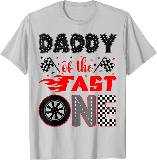 Daddy of The Fast One Birthday 1st Race Car Family T-Shirt - T-Shirt | Ash