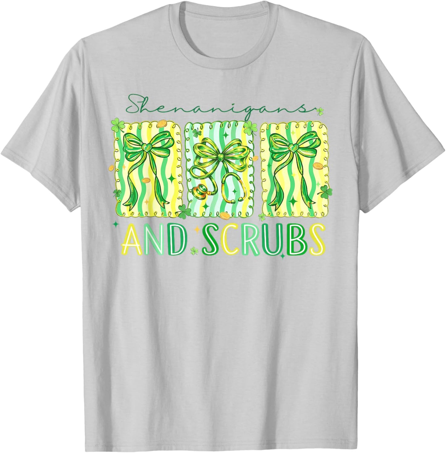 Shenanigans Scrubs Nurse Coquette Stethoscope Bow T-Shirt - T-Shirt | Ash