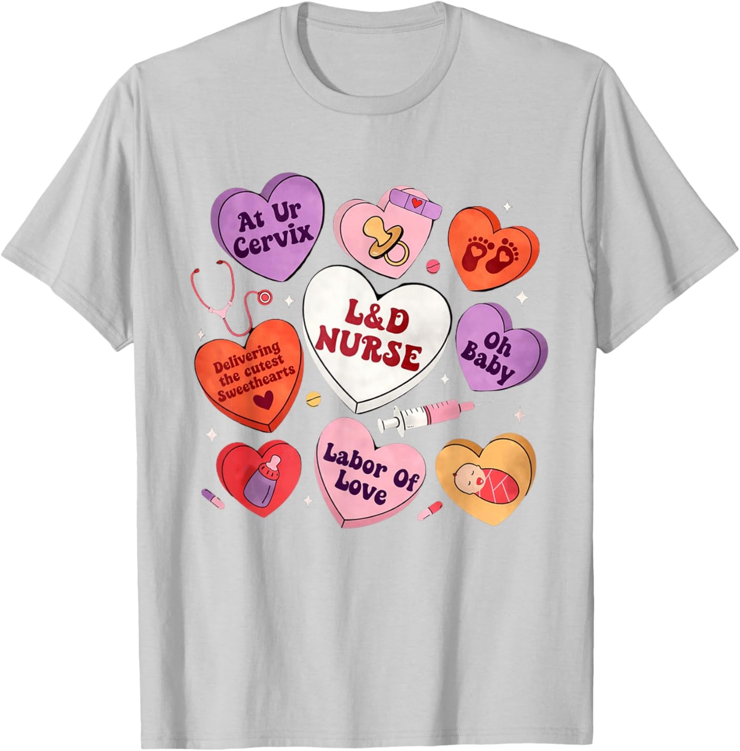 L&D Nurse Valentines Shirt Labor and Delivery Cute Candy T-Shirt - T-Shirt | Ash