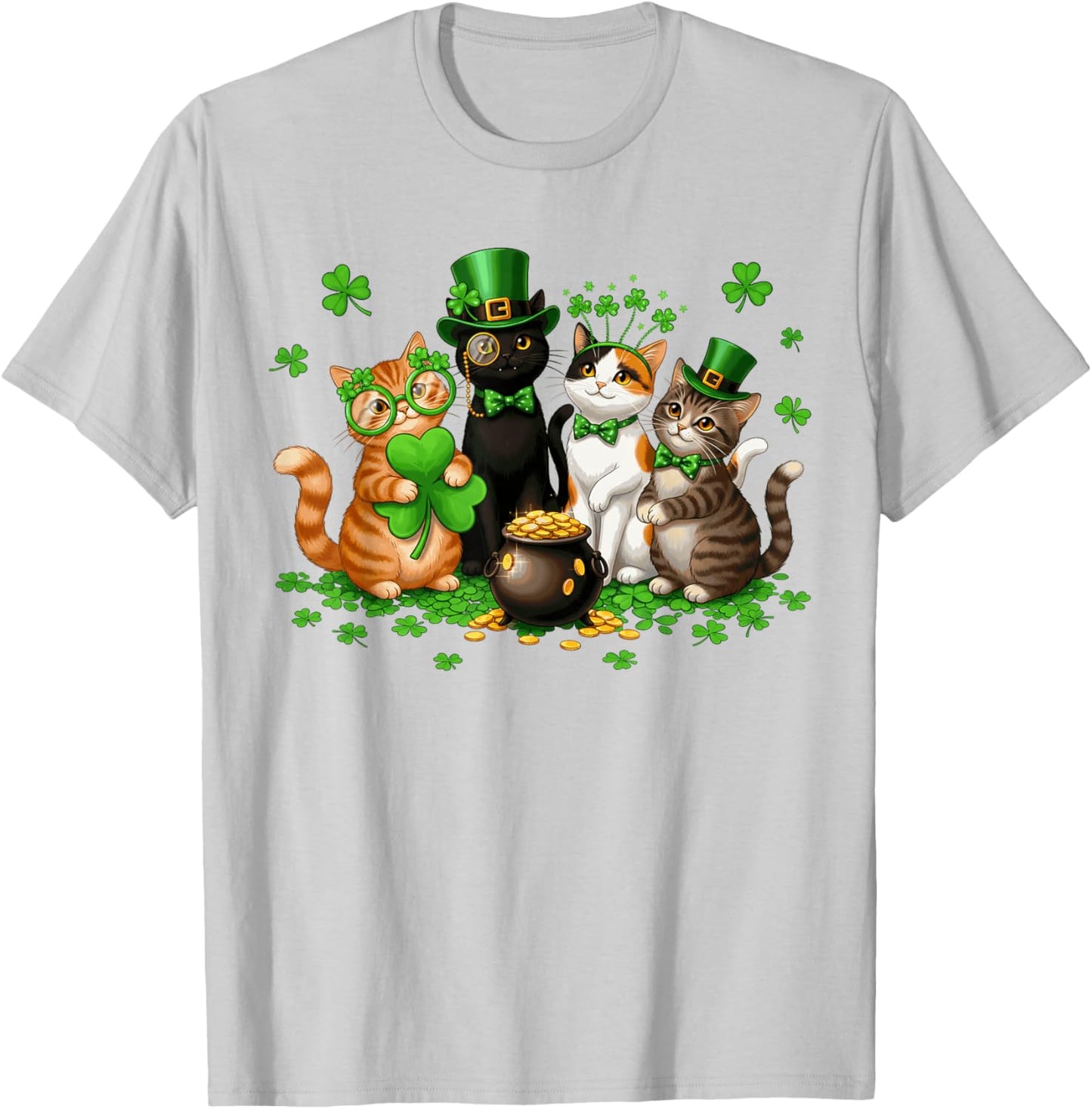 Funny Cat Kitten St. Patrick's Day Leprechaun Shamrocks Kids T-Shirt - T-Shirt | Ash