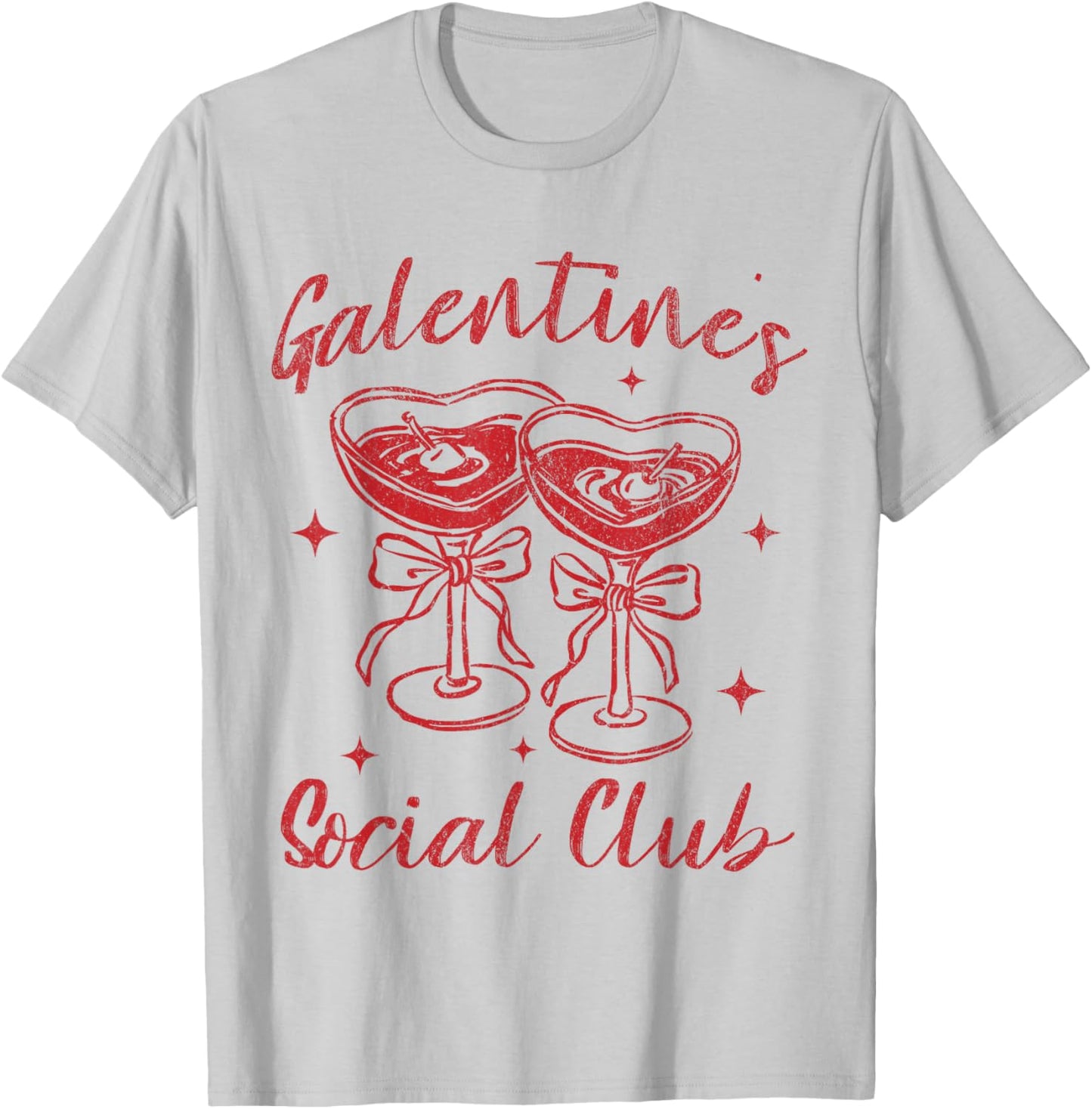 Valentines Day Galentine's Social Club Cherries Coquette Bow T-Shirt - T-Shirt | Ash