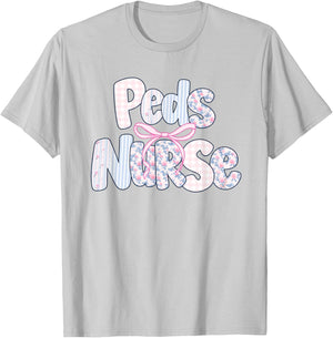 Peds Nurse Floral Design Cute Apparel for Pediatric Nurses T-Shirt - T-Shirt | Ash