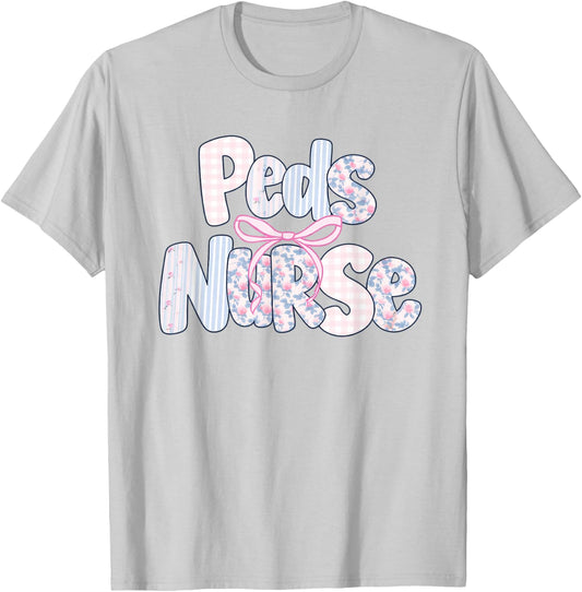 Peds Nurse Floral Design Cute Apparel for Pediatric Nurses T-Shirt - T-Shirt | Ash