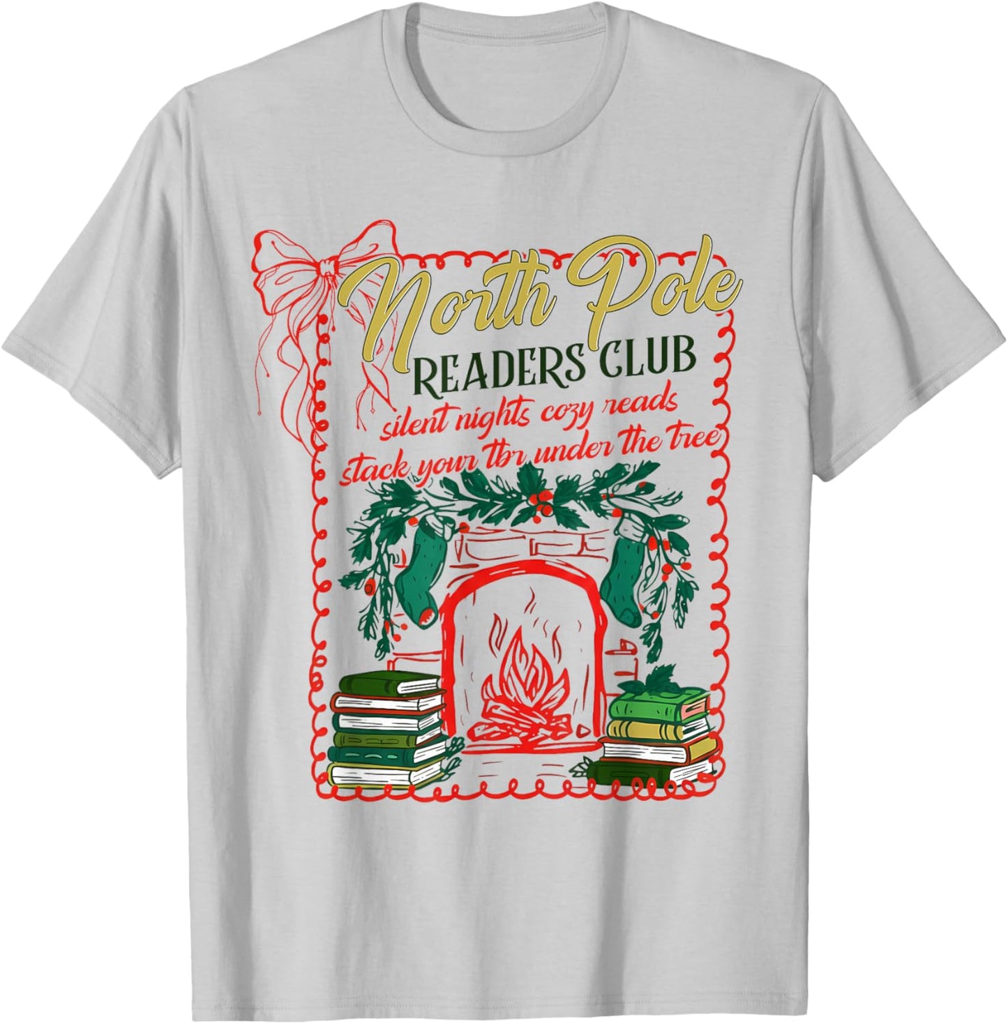 North Pole Readers Club, Coquette Merry Christmas Book Lover T-Shirt - T-Shirt | Ash