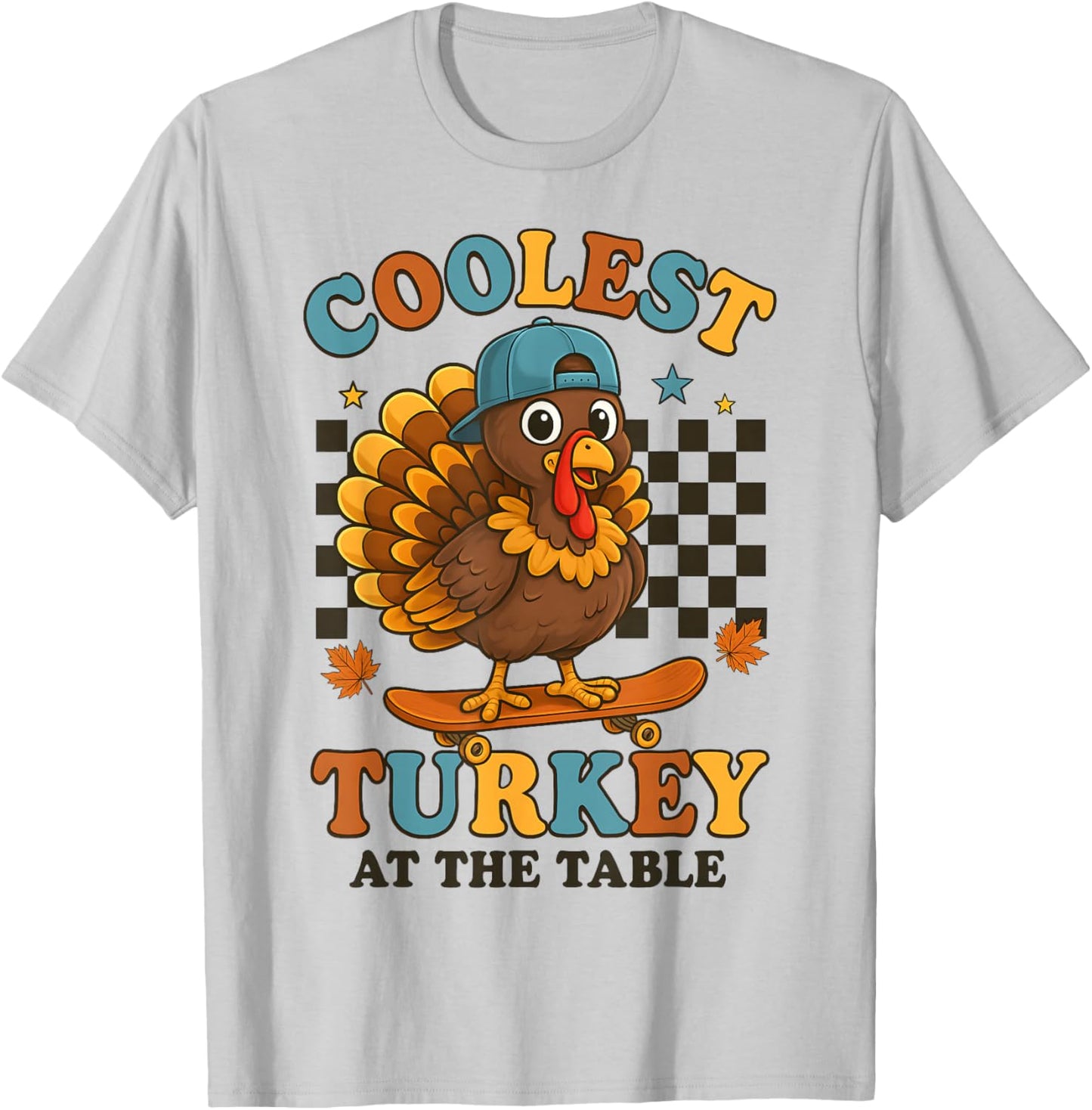 Coolest Turkey at Table Thanksgiving Boys Kids Toddler T-Shirt - T-Shirt | Ash
