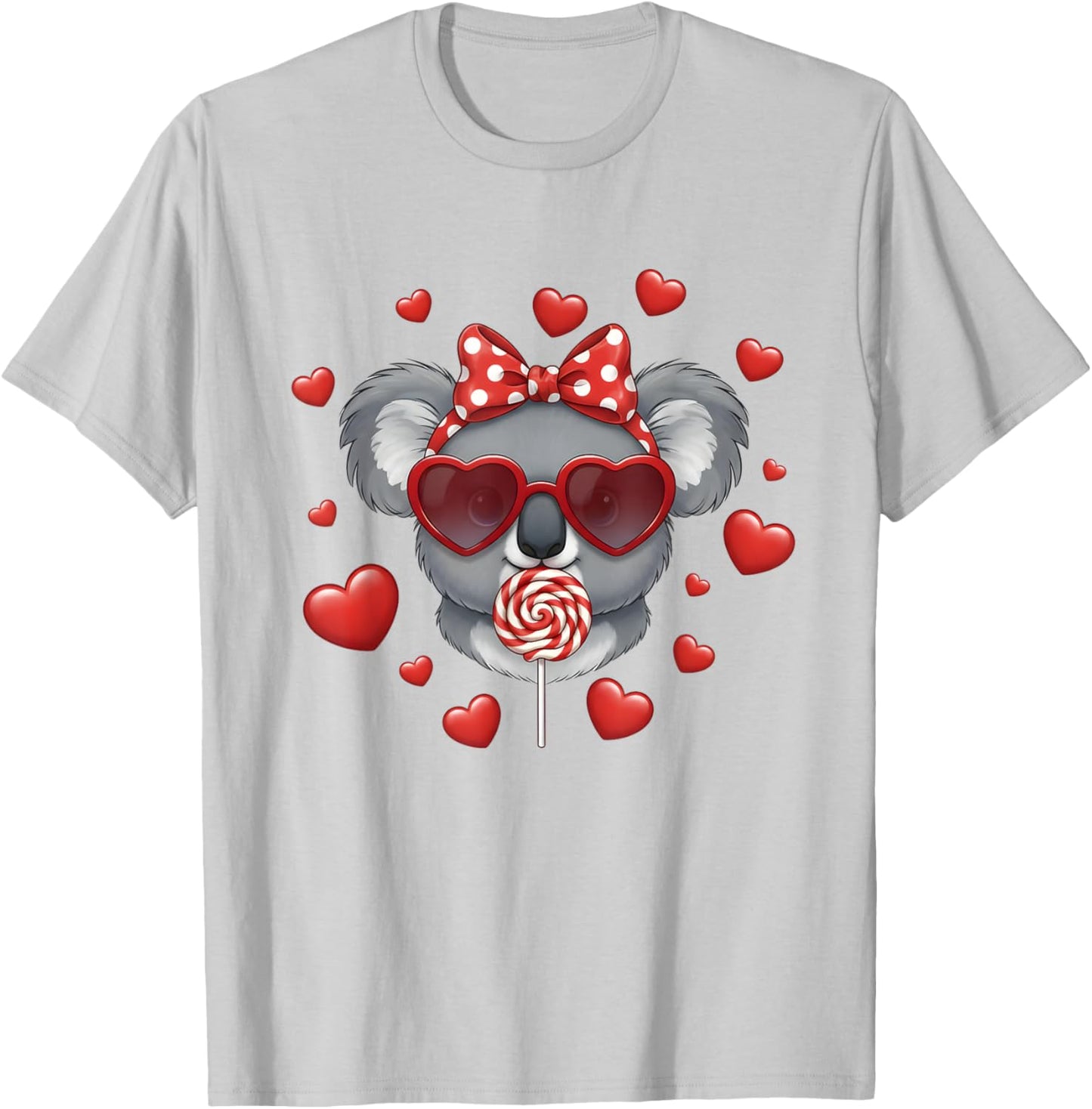 Cute Lollipop Koala Valentines Day Red Heart Funny T-Shirt - T-Shirt | Ash