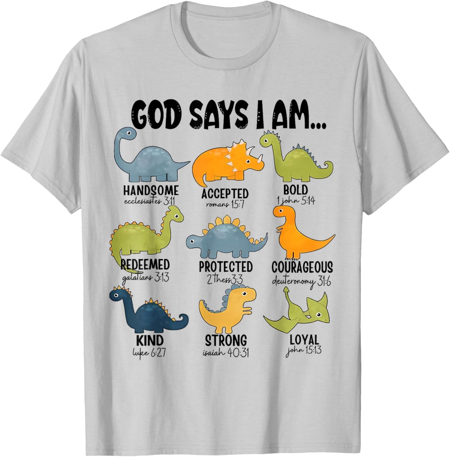 God Says I Am Outer Space Dinosaur Bible Christian Kids Boys T-Shirt - T-Shirt | Ash