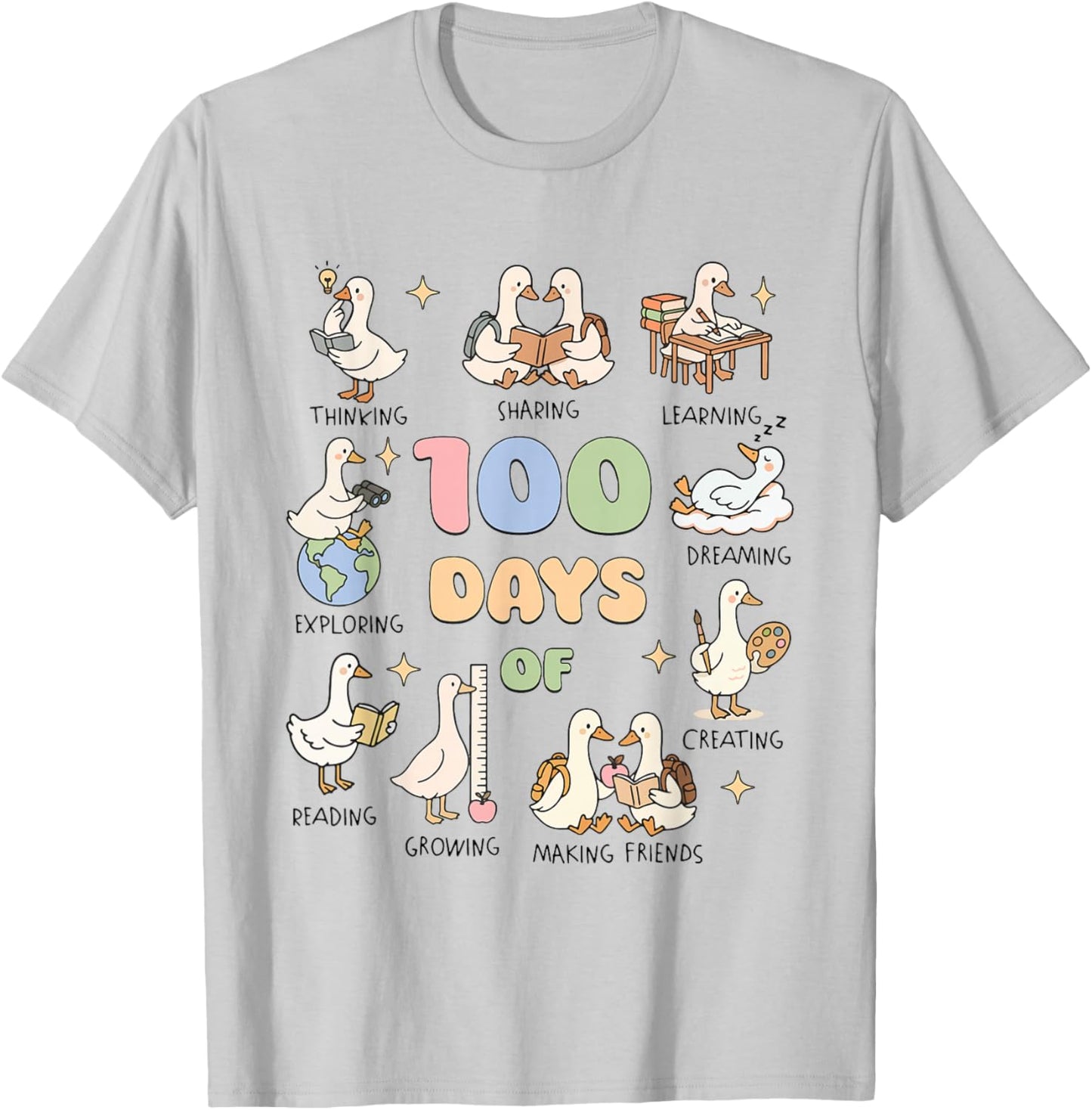 100 Days of School Goose Teacher Classroom 100 Days Smarter T-Shirt - T-Shirt | Ash