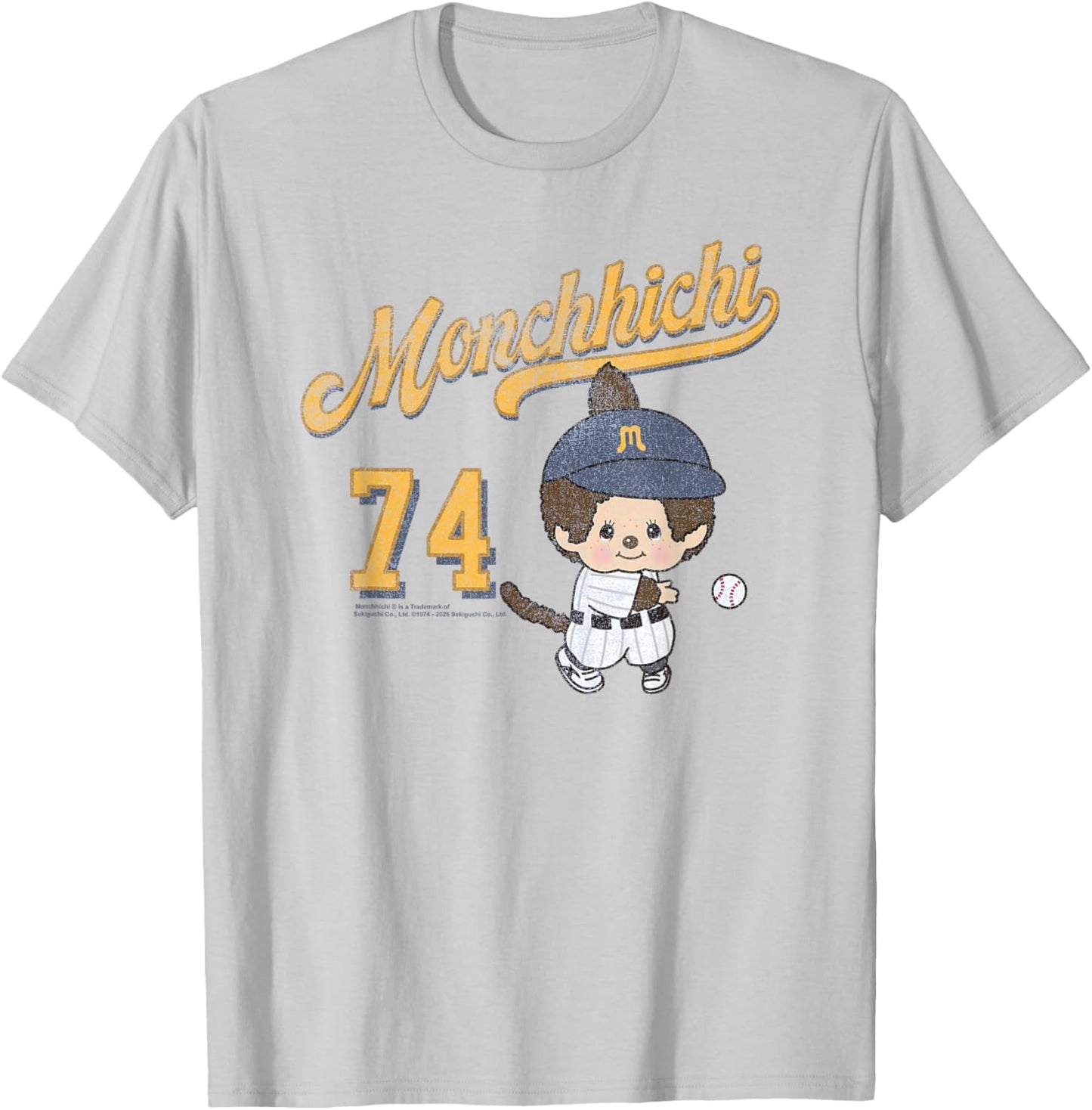 Monchhichi Little Baseball Player #74 Distressed Logo T-Shirt - T-Shirt | Ash
