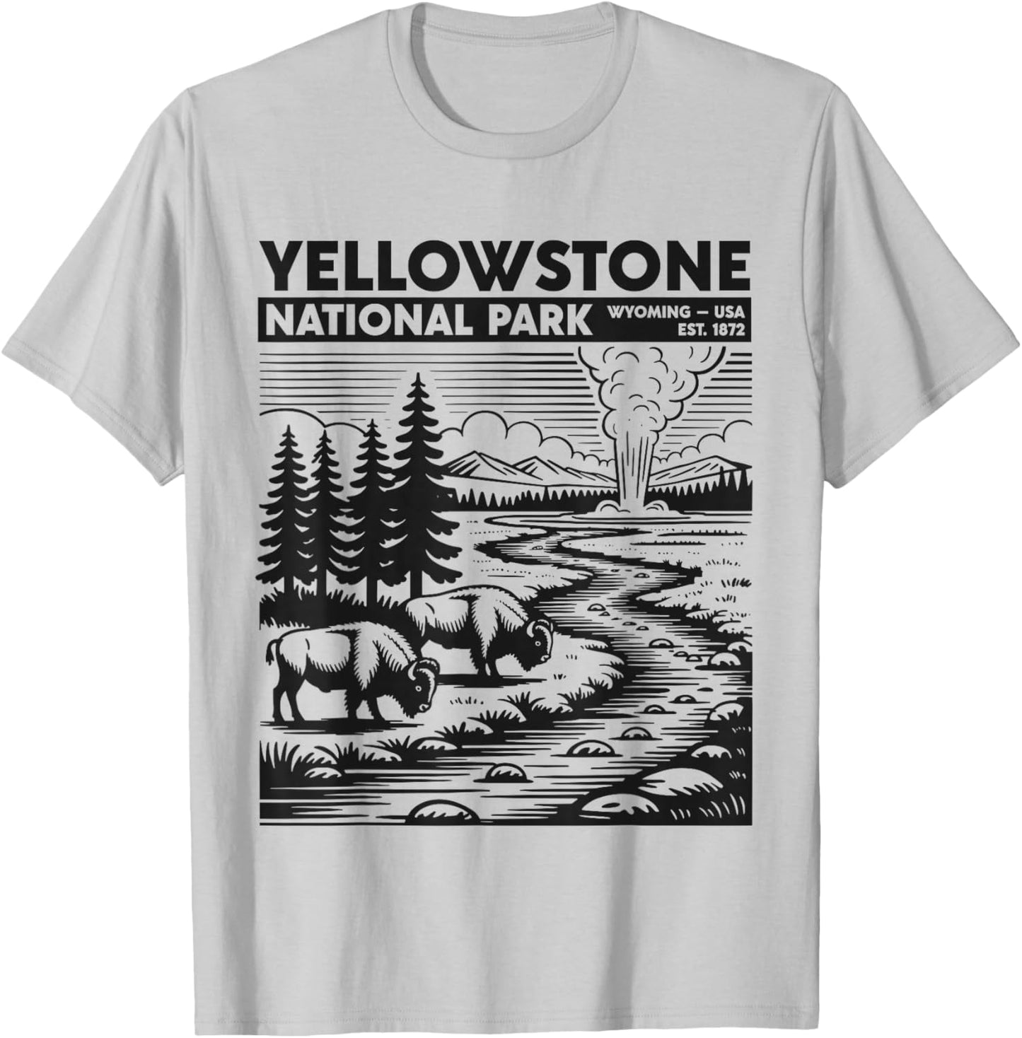 Yellowstone National Park Wyoming Geyser USA Retro Vintage T-Shirt - T-Shirt | Ash