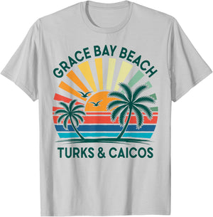 Grace Bay Beach Turks & Caicos Vacation Retro Sunset Vintage T-Shirt - T-Shirt | Ash