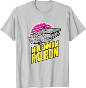 Star Wars A New Hope Millennium Falcon Retro Sci Fi Ship T-Shirt - T-Shirt | Ash
