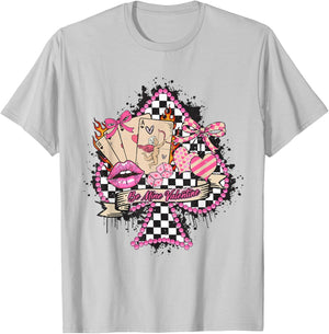 Retro Checkered Western Be Mine Valentine Cherry Bow Cupid T-Shirt - T-Shirt | Ash