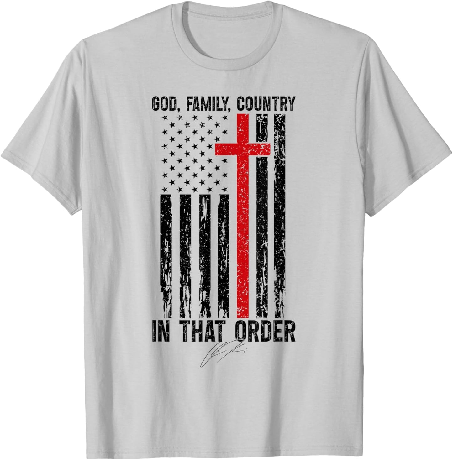 God Family Country - in That Order Vintage US Flag Supporter T-Shirt - T-Shirt | Ash