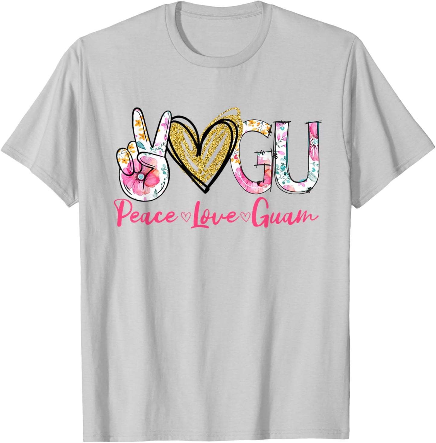 Peace Love Guam Floral Vintage Guam Pride State T-Shirt - T-Shirt | Ash