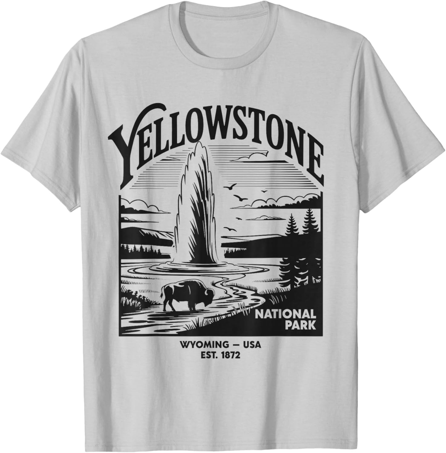 Yellowstone National Park Wyoming Geyser USA Retro Vintage T-Shirt - T-Shirt | Ash