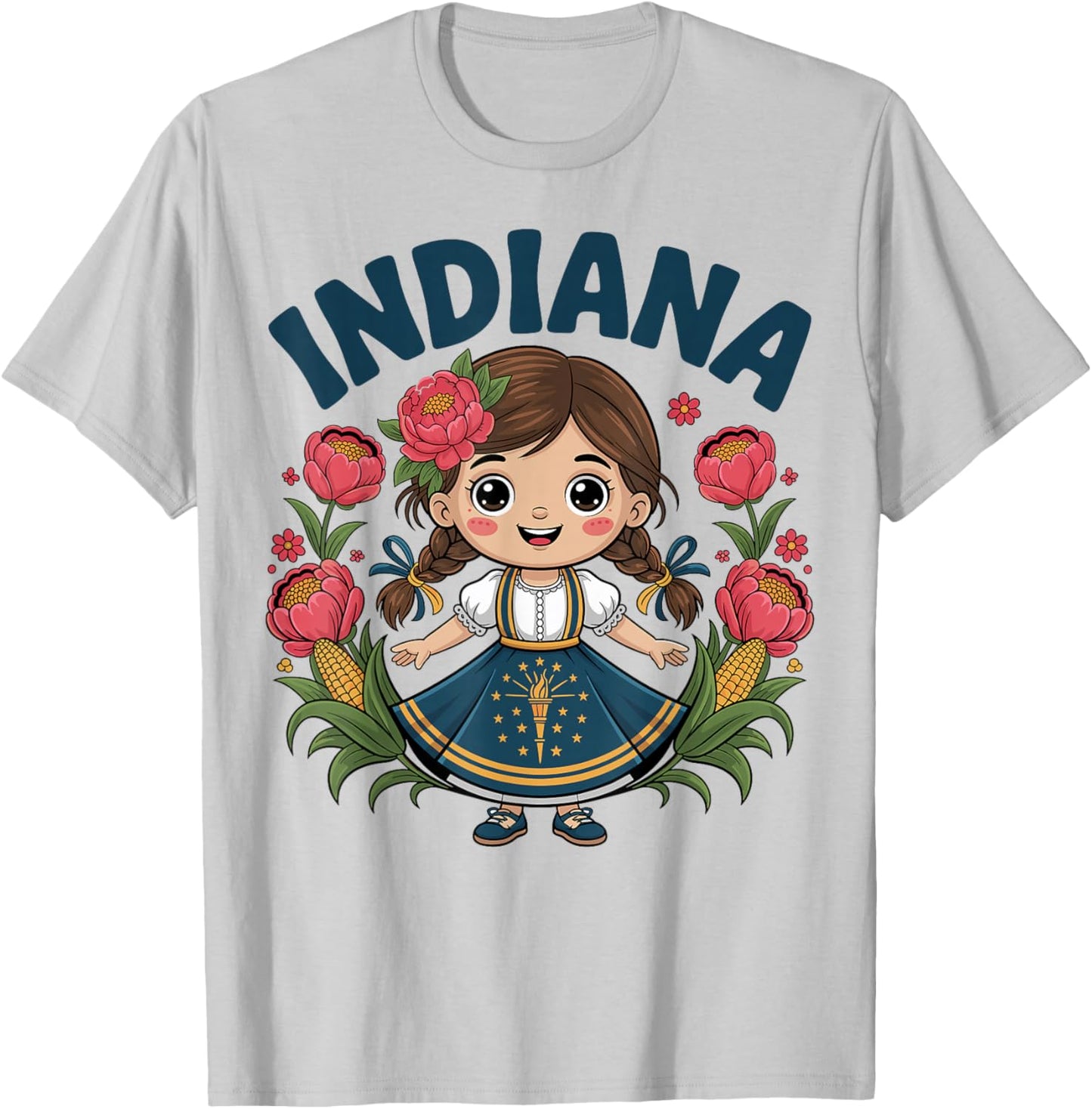 Cute Indiana Girl with State Flag Dress for Kids T-Shirt - T-Shirt | Ash