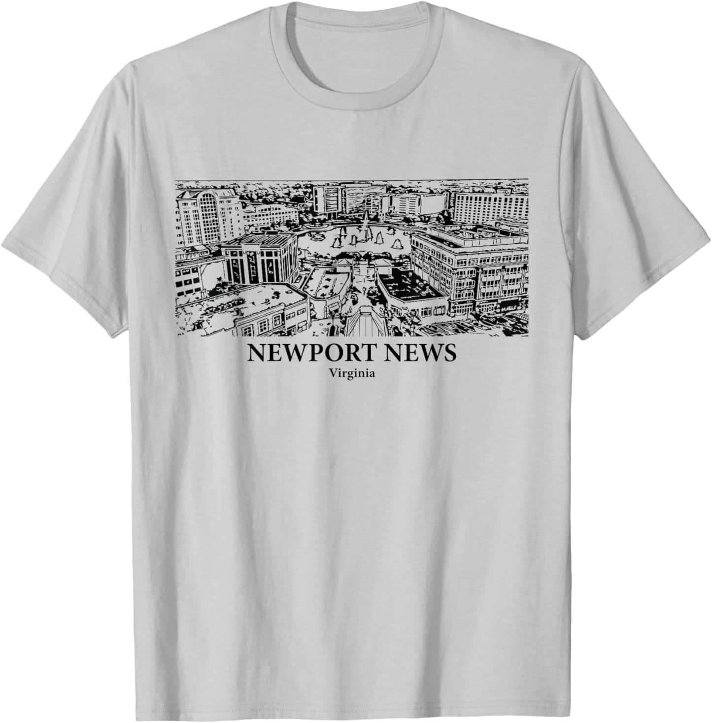 Newport News VA - Ink Cityscape Illustration T-Shirt - T-Shirt | Ash