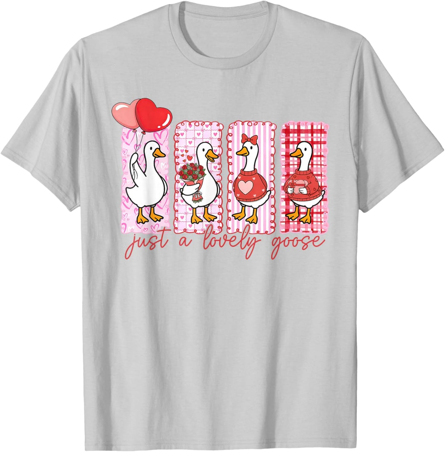 Funny Just A Lovely Goose Cute Heart Goose Valentines Day T-Shirt - T-Shirt | Ash