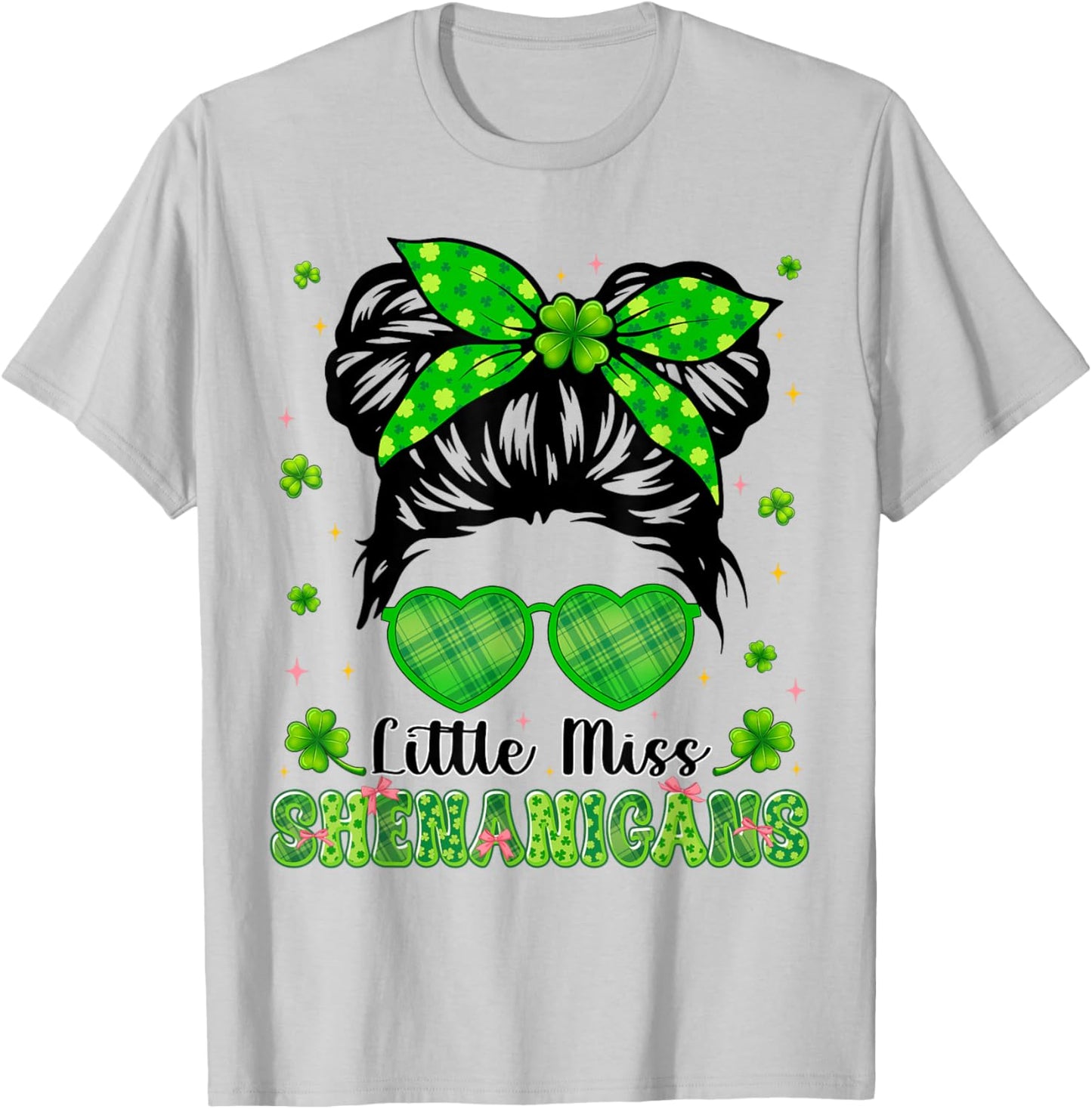 Miss Shenanigans Messy Bun Shamrock St Patricks Irish Girl T-Shirt - T-Shirt | Ash