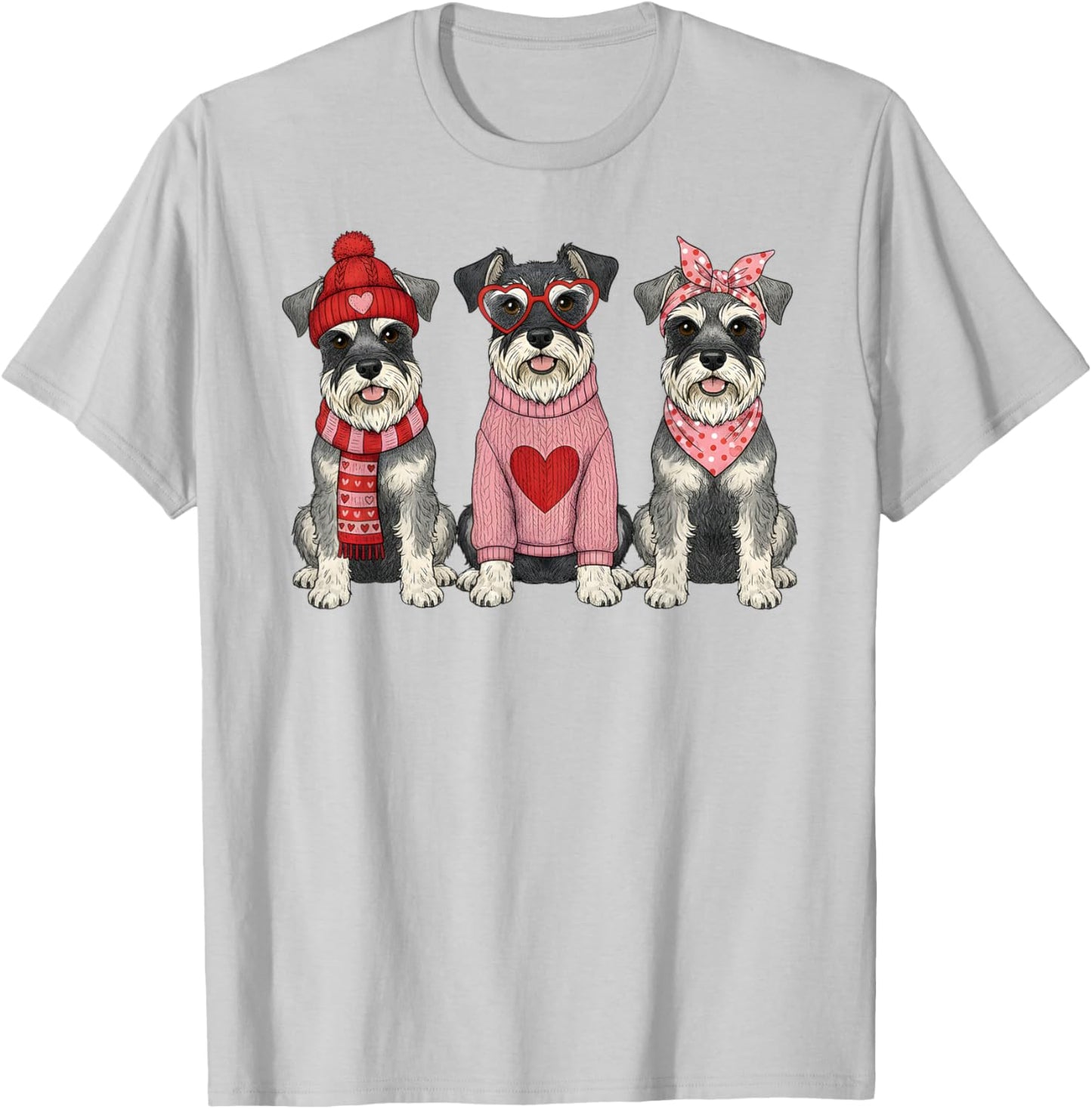 Cute Miniature Schnauzer Valentine Dog T-Shirt - T-Shirt | Ash
