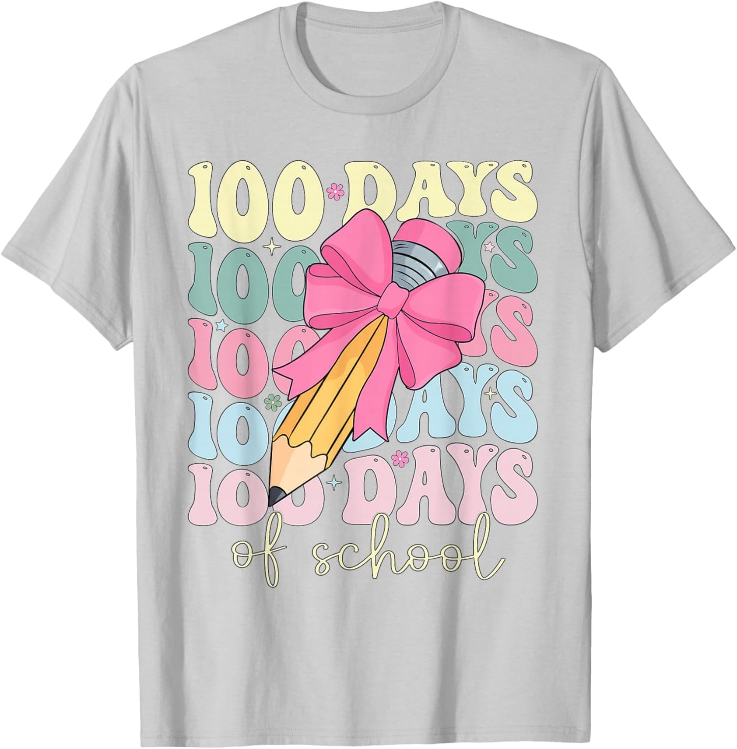 Cute Coquette Bow 100 Days of School Teacher Girls Kids T-Shirt - T-Shirt | Ash