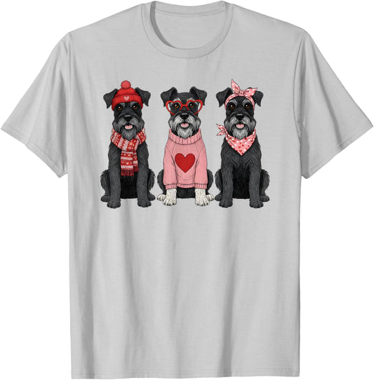 Cute Schnauzer Valentine Dog T-Shirt - T-Shirt | Ash