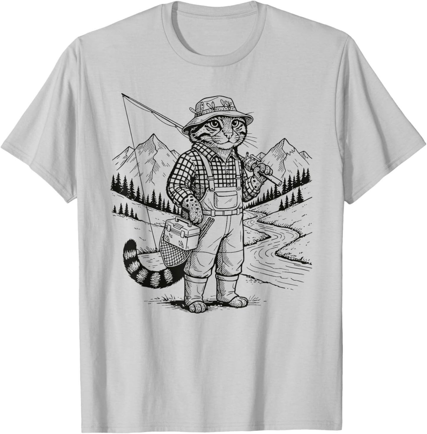 Fish Cat Fisherman T-Shirt - T-Shirt | Ash