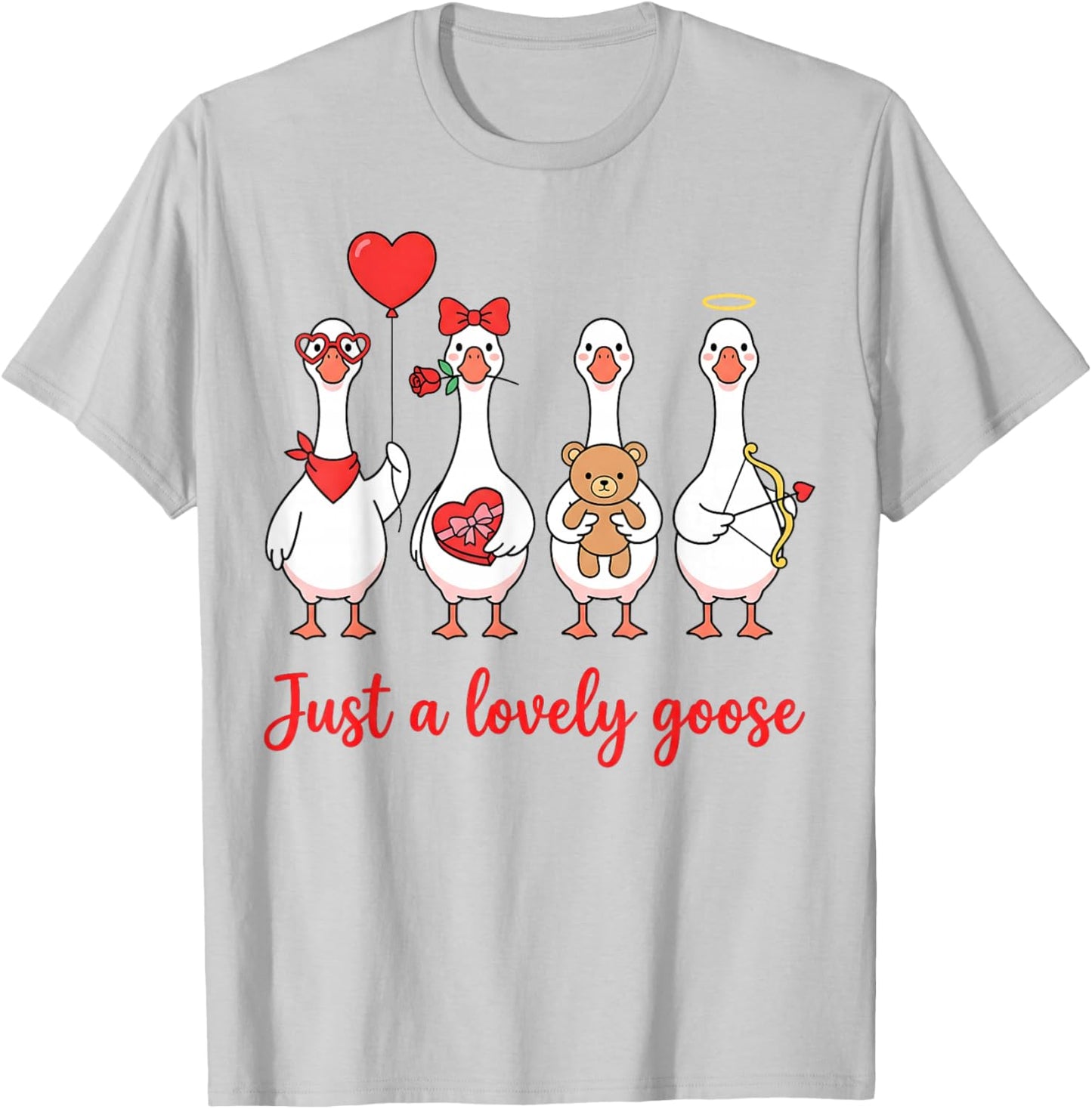 Humor Silly Goose Just A Lovely Goose Valentine's Day Couple T-Shirt - T-Shirt | Ash