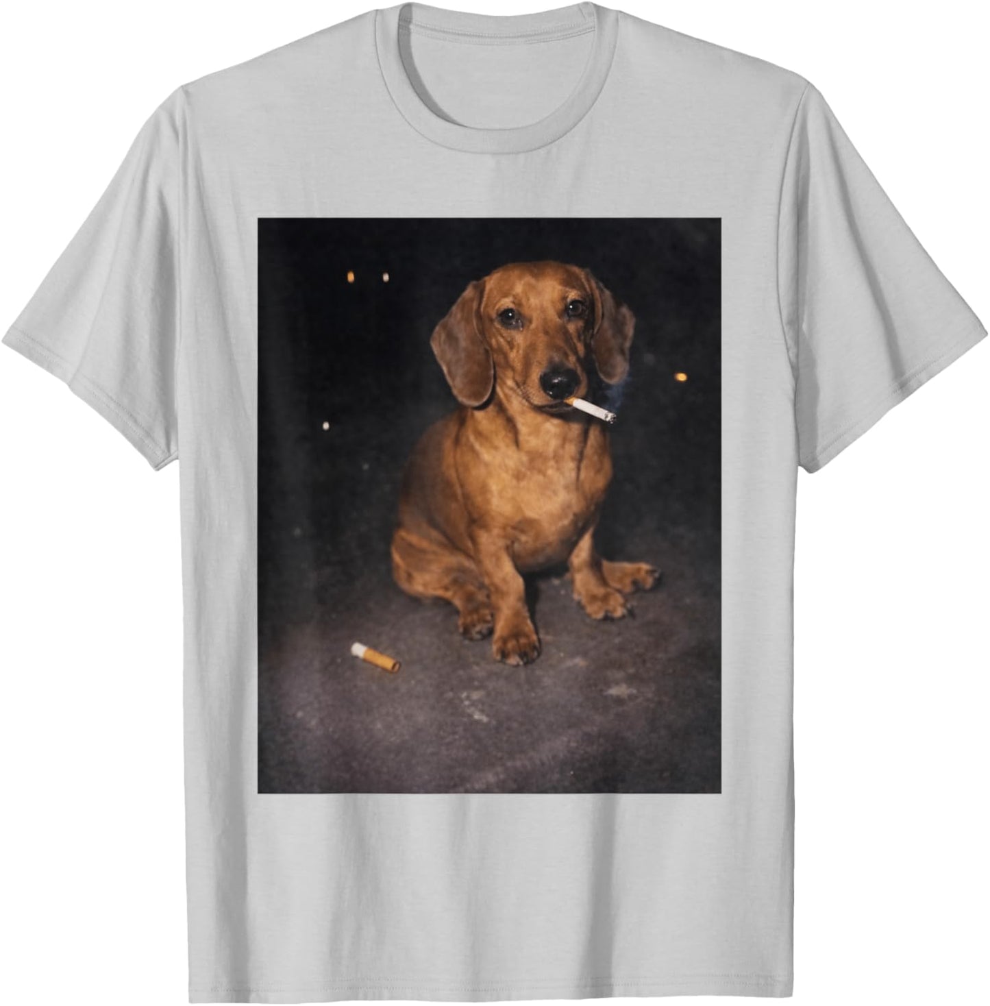 Funny Dachshund Smoking Meme Cigarette Dog Meme Street Style T-Shirt - T-Shirt | Ash