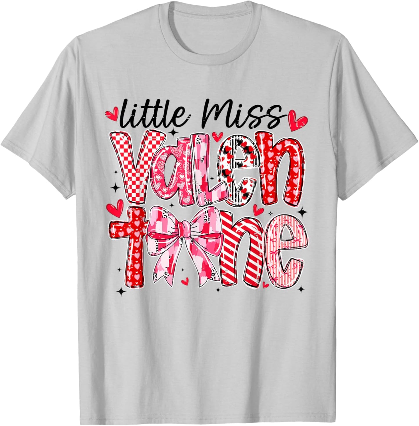 Coquette Bow Little Miss Valentine Girly Love Heart XOXO T-Shirt - T-Shirt | Ash