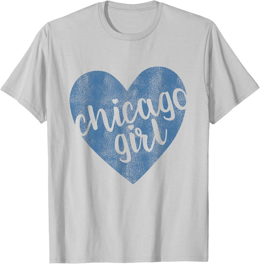 Retro Blue Chicago Souvenir Women Girls T-Shirt - T-Shirt | Ash