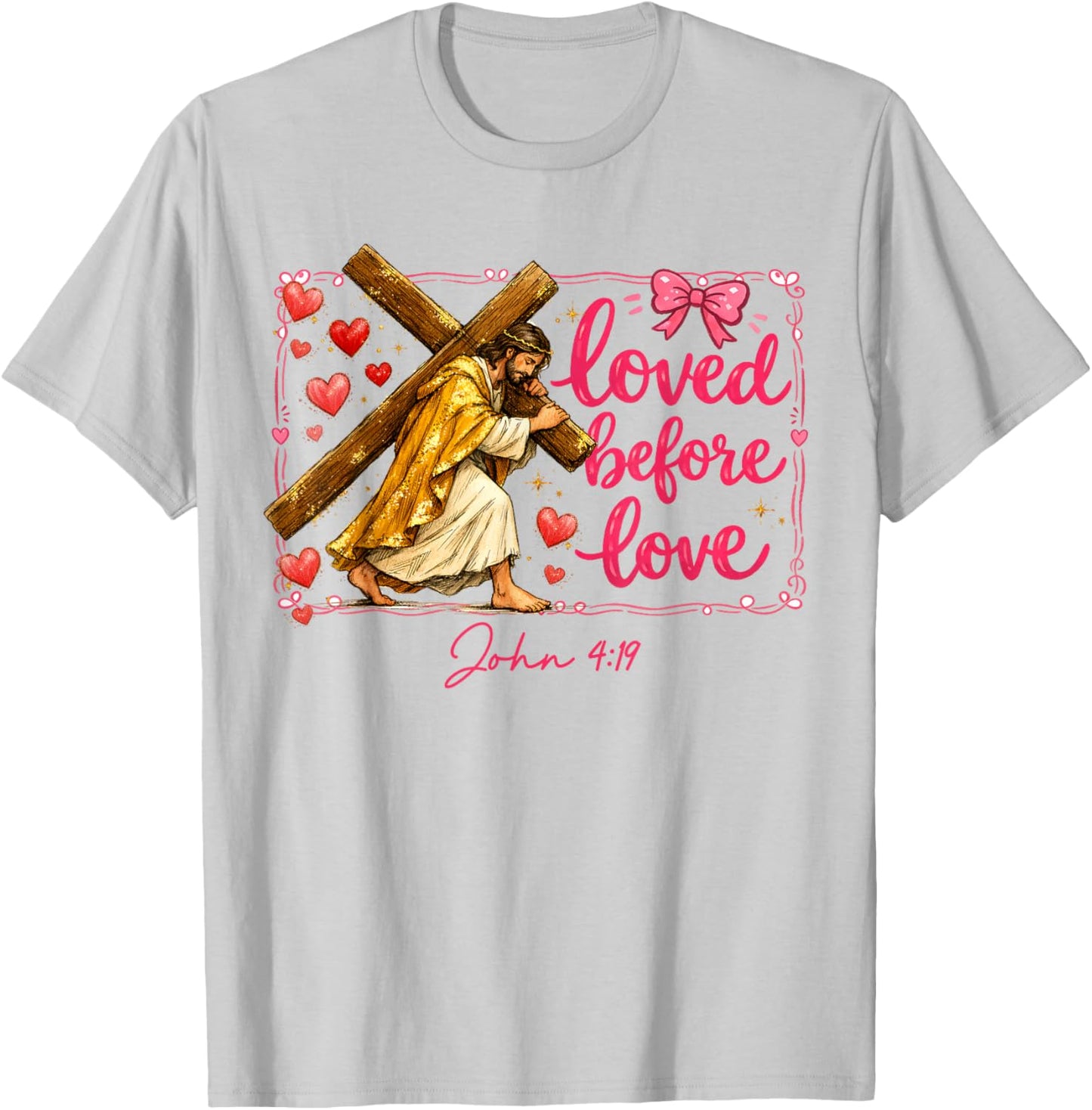 Valentines XOXO Jesus Christian Religious Loved Before Love T-Shirt - T-Shirt | Ash
