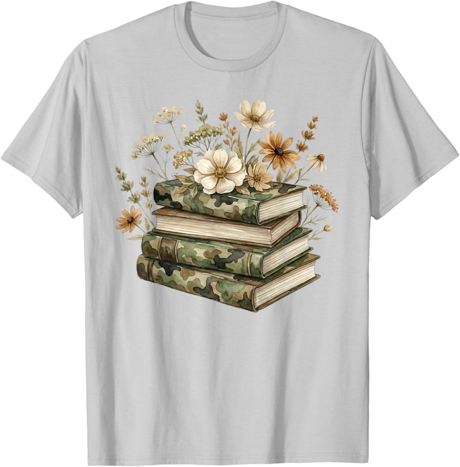 Floral Boho Flowers Books Camo Teacher Wildflowers Reading T-Shirt - T-Shirt | Ash