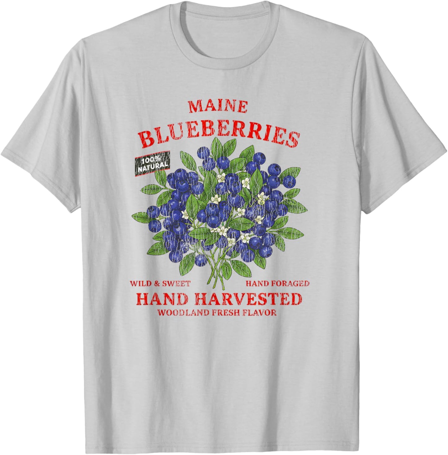 Maine Blueberries Retro Fruit Label State Fruit Distressed T-Shirt - T-Shirt | Ash