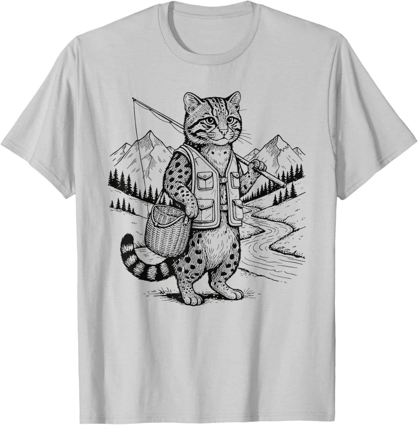Fish Cat Fisherman T-Shirt - T-Shirt | Ash