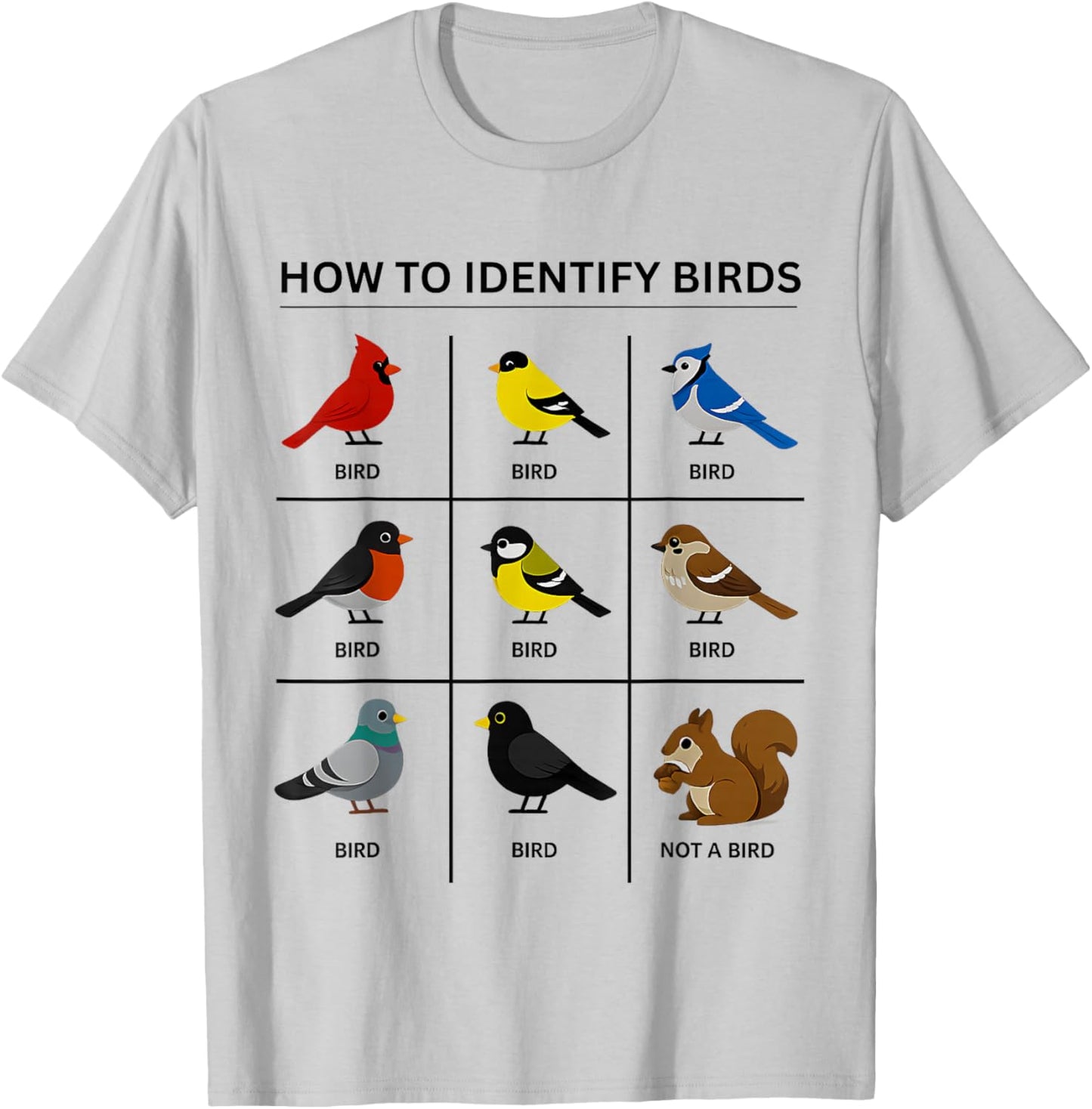 How to Identify A Bird Funny Birdwatching Cute Squirrel Joke T-Shirt - T-Shirt | Ash