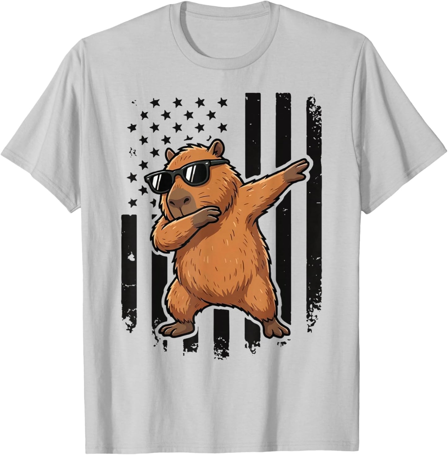 Capybara Dabbing USA Flag America T-Shirt - T-Shirt | Ash